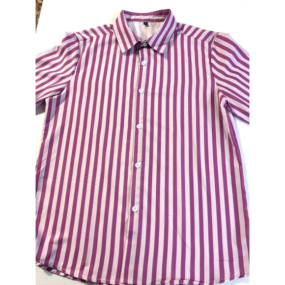 Womens Pink & White Striped Button-Up Long Sleeve Shirt-M - Picture 2 of 5